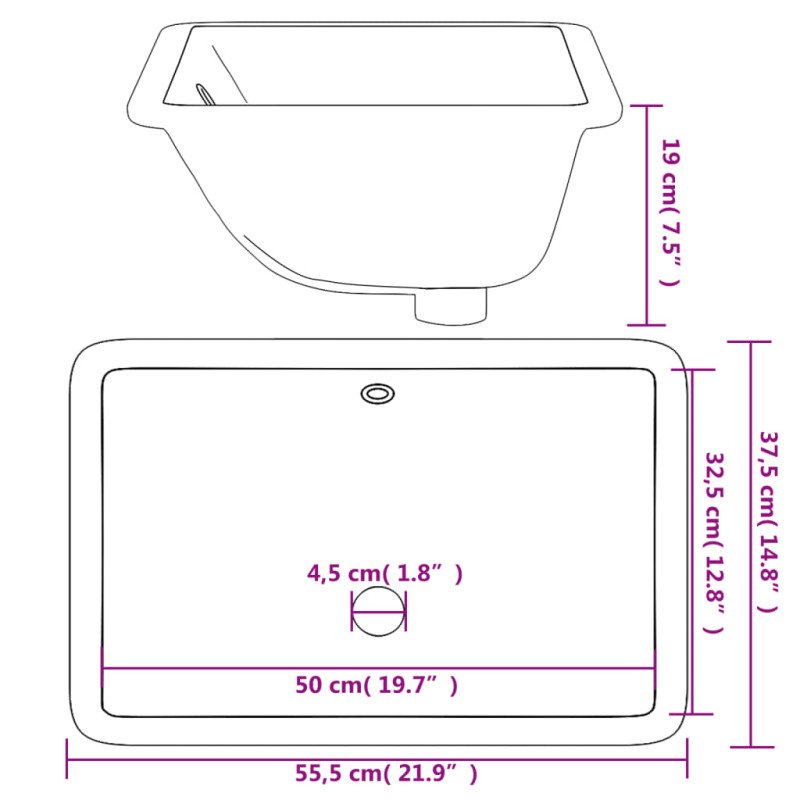 vidaXL Kúpeľňové umývadlo biele 55,5x37,5x19 cm obdĺžnikové keramické