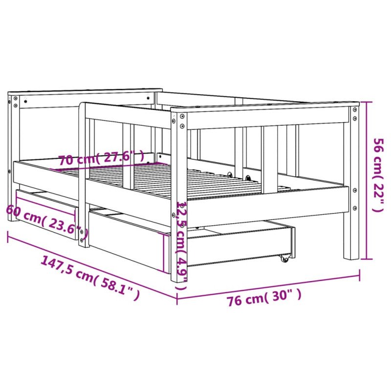 vidaXL Rám detskej postele so zásuvkami biely 70x140 cm mas. borovica