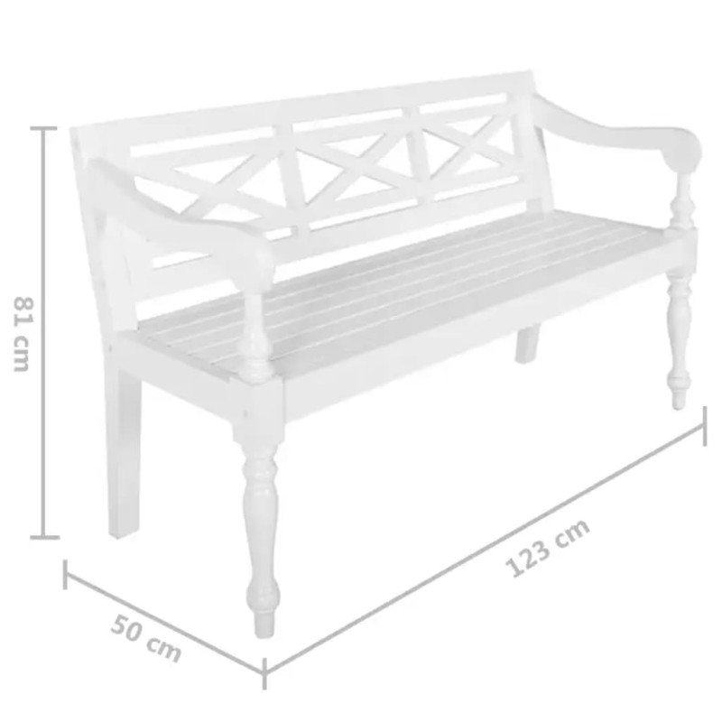 vidaXL Lavička Batavia 123 cm mahagónový masív biela