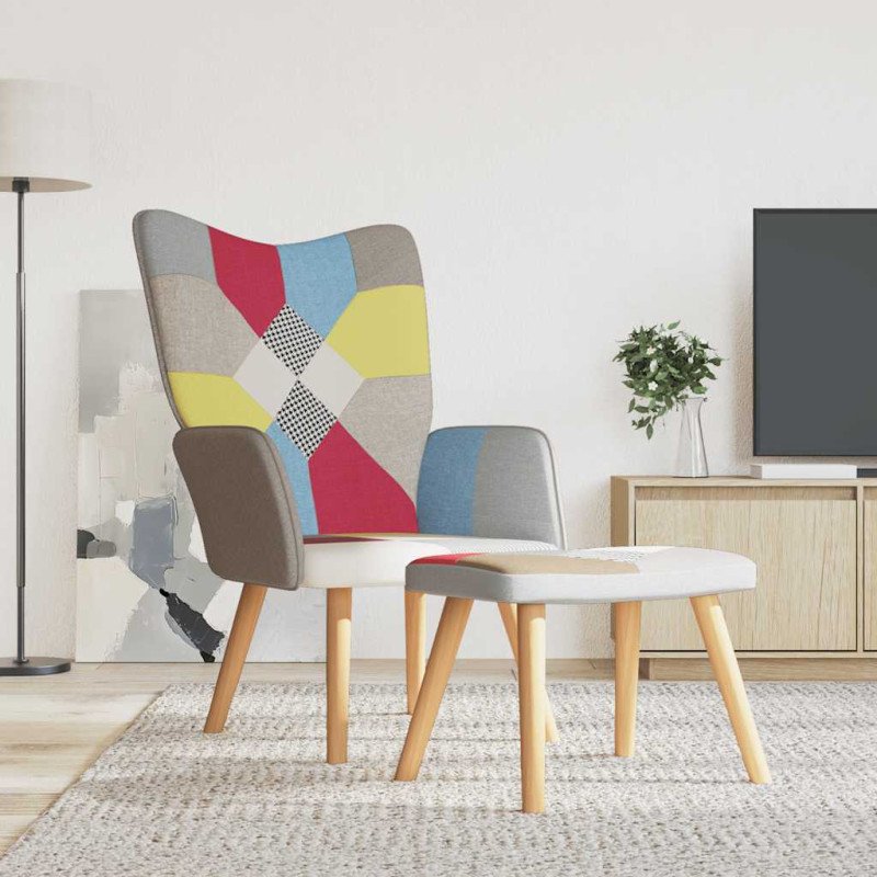 vidaXL Relaxačné kreslo s podnožkou patchwork látka
