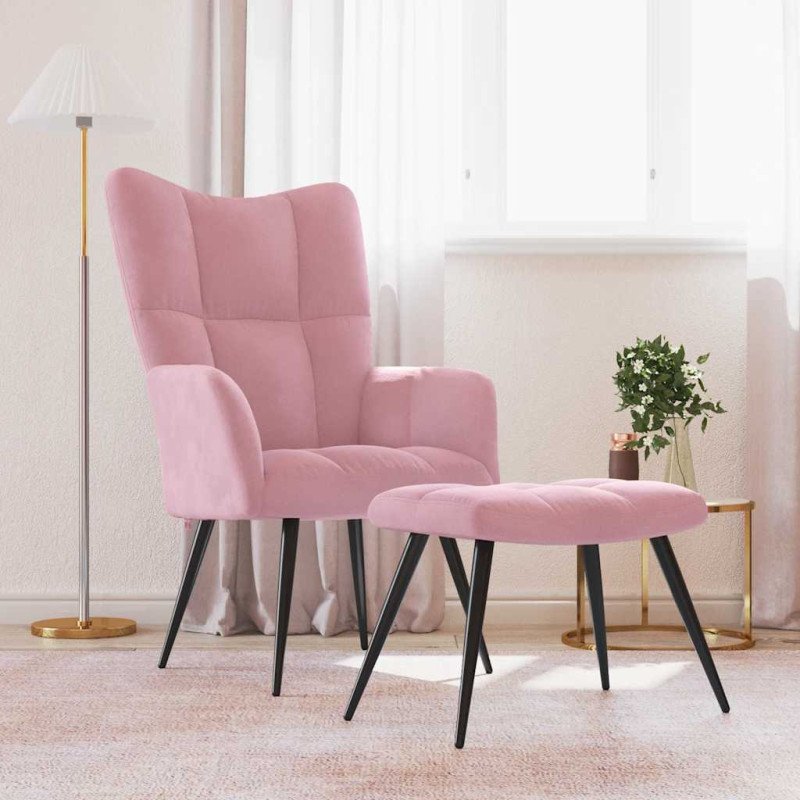vidaXL Relaxačné kreslo s podnožkou ružové zamat