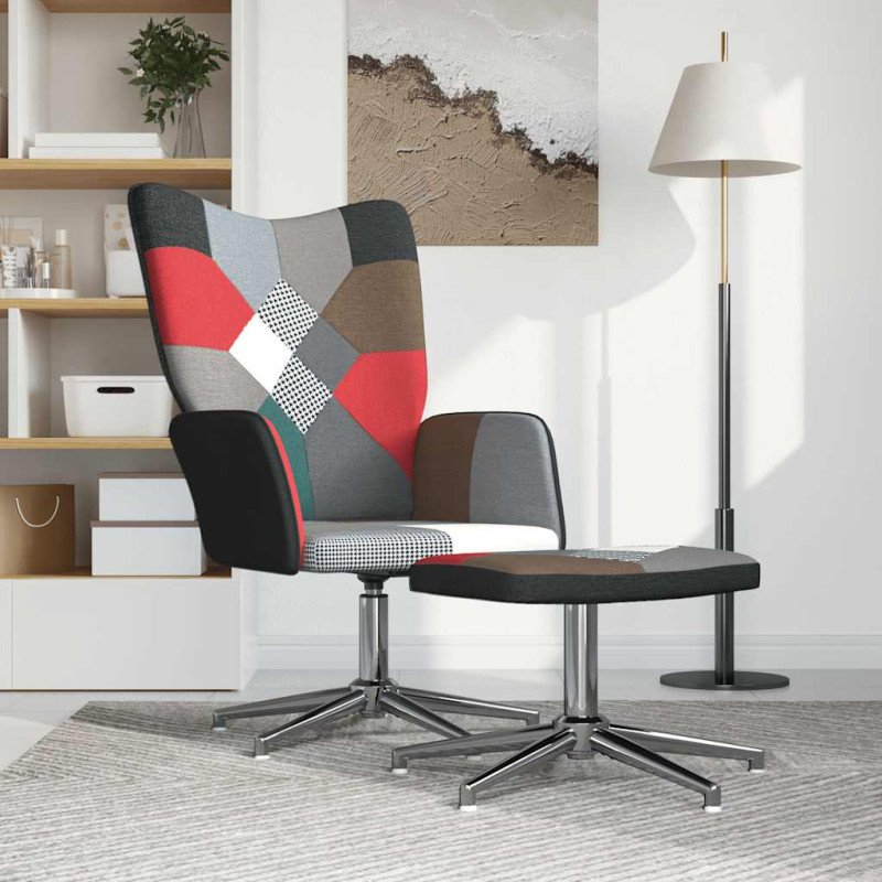 vidaXL Relaxačné kreslo s podnožkou vzor patchwork látkové