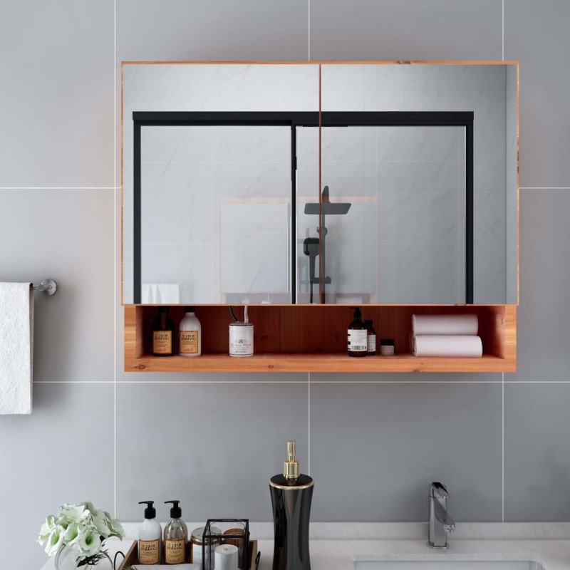 vidaXL LED kúpeľňová zrkadlová skrinka dubová 80x15x60 cm MDF