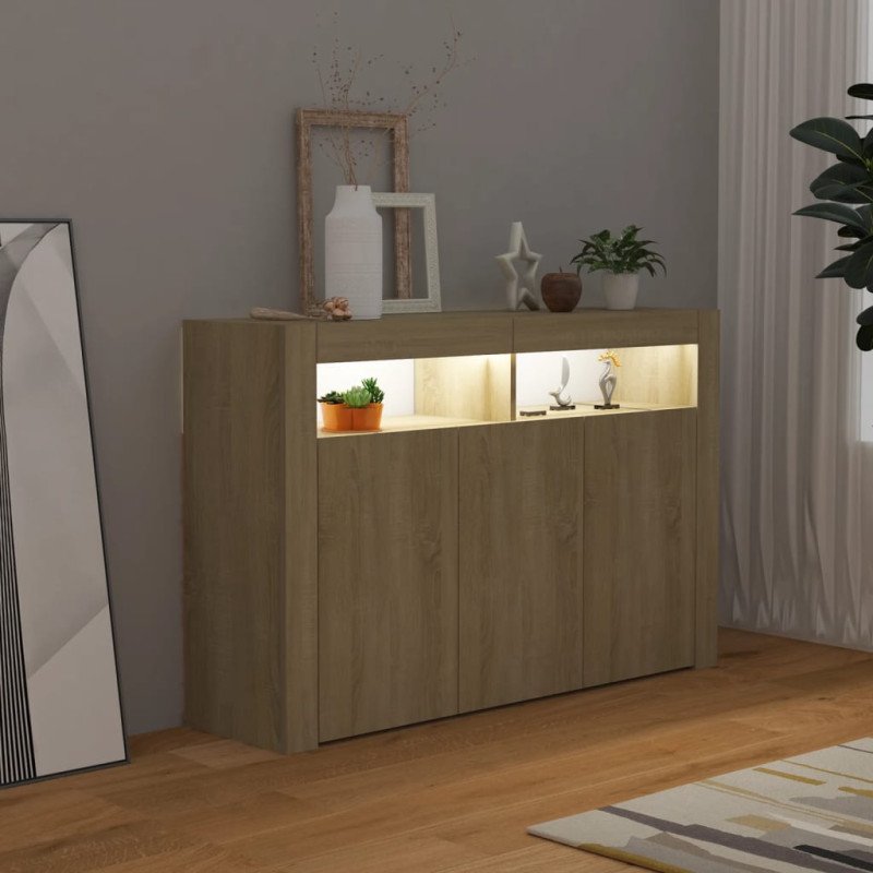 vidaXL Komoda s LED svetlami dub sonoma 115,5x30x75 cm