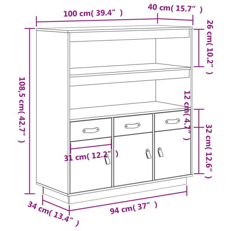vidaXL Vysoká skrinka medovohnedá 100x40x108,5 cm masívna borovica