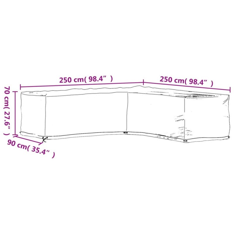 vidaXL Kryt na záhradný nábytok v tvare L 16 očiek 250x250x70 cm