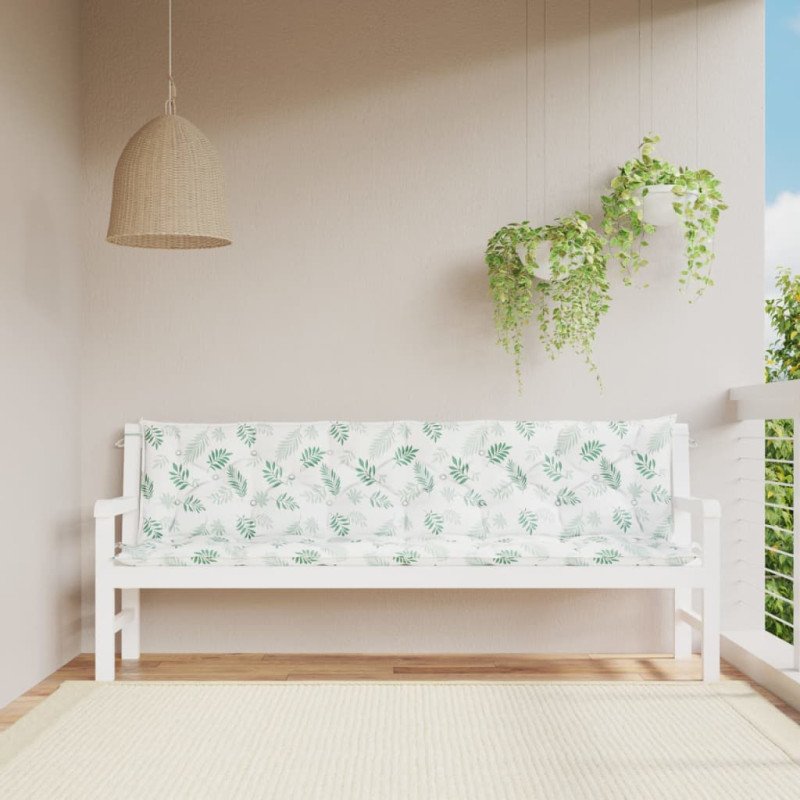 vidaXL Podložky na záhradnú lavičku 2 ks vzor listov 200x50x7 cm látka