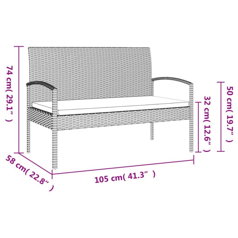 vidaXL Záhradná lavička s vankúšmi hnedá 105 cm polyratan
