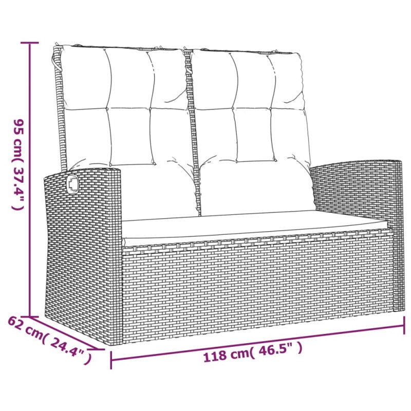 vidaXL Sklápacia záhradná lavička s vankúšmi sivá 118 cm polyratan