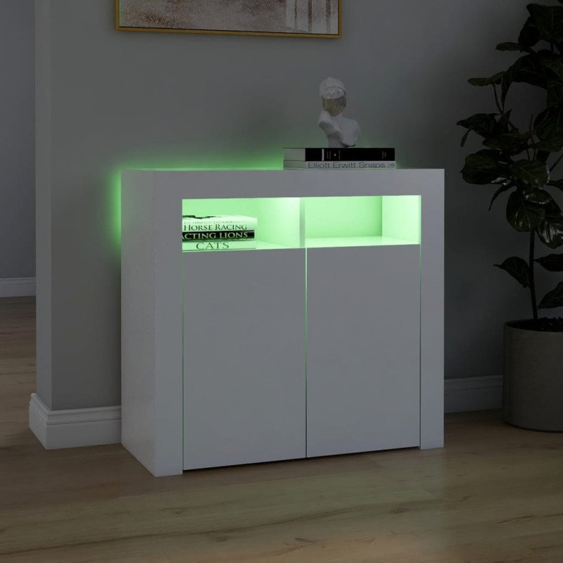 vidaXL Komoda s LED svetlami biela 80x35x75 cm