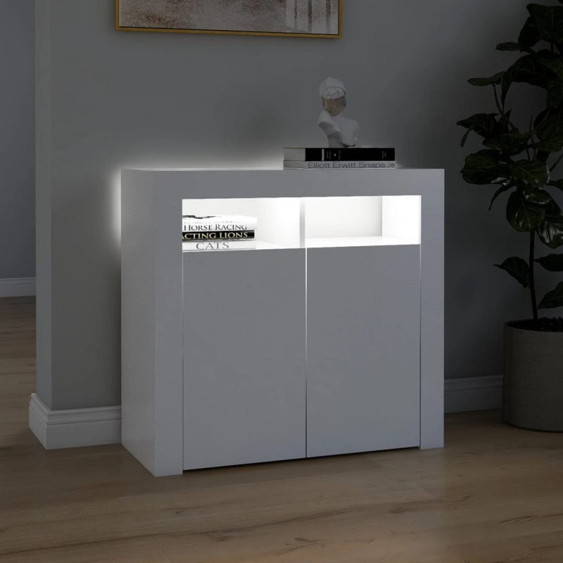 vidaXL Komoda s LED svetlami biela 80x35x75 cm