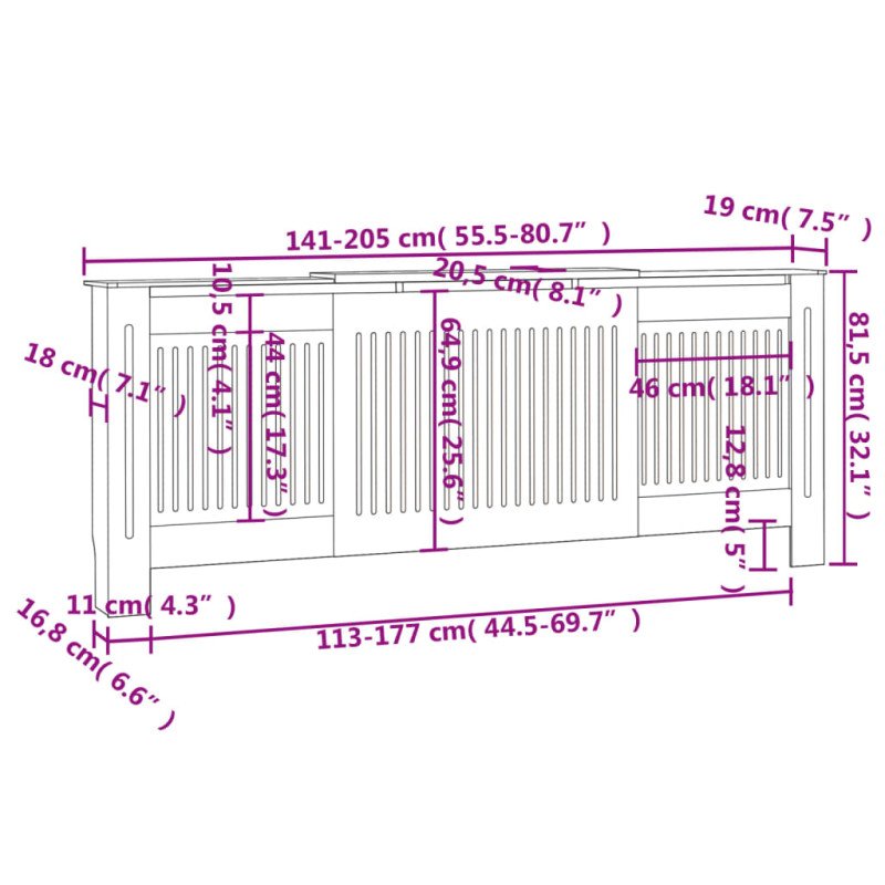 vidaXL Kryt na radiátor sivý 205 cm MDF