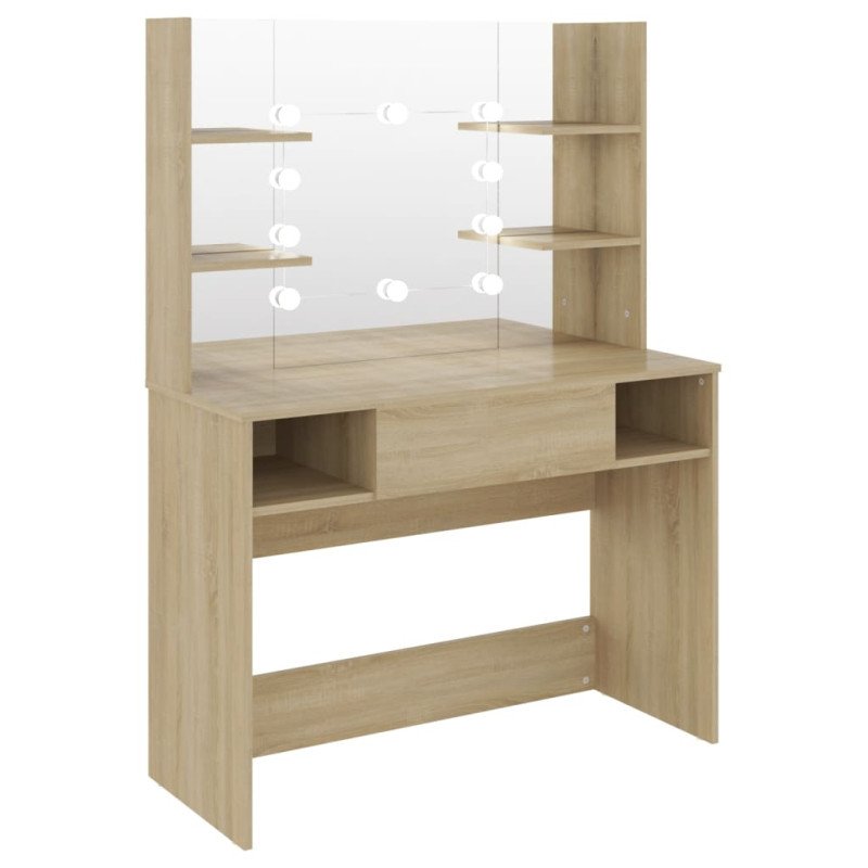 vidaXL Toaletný stolík s LED svetlami 100x40x135 cm MDF dubový