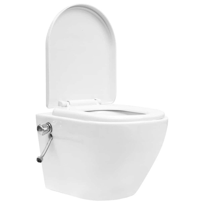 vidaXL Závesné bezokrajové WC so skrytou nádržkou biele keramické