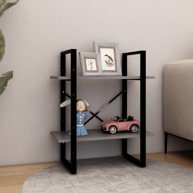 vidaXL Knižnica s 2 policami sivá 60x30x70 cm masívna borovica 