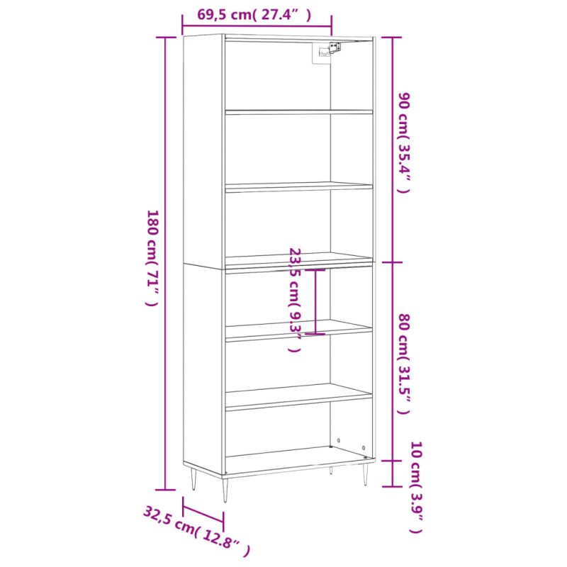 vidaXL Vysoká skrinka sivá sonoma 69,5x32,5x180 cm kompozitné drevo