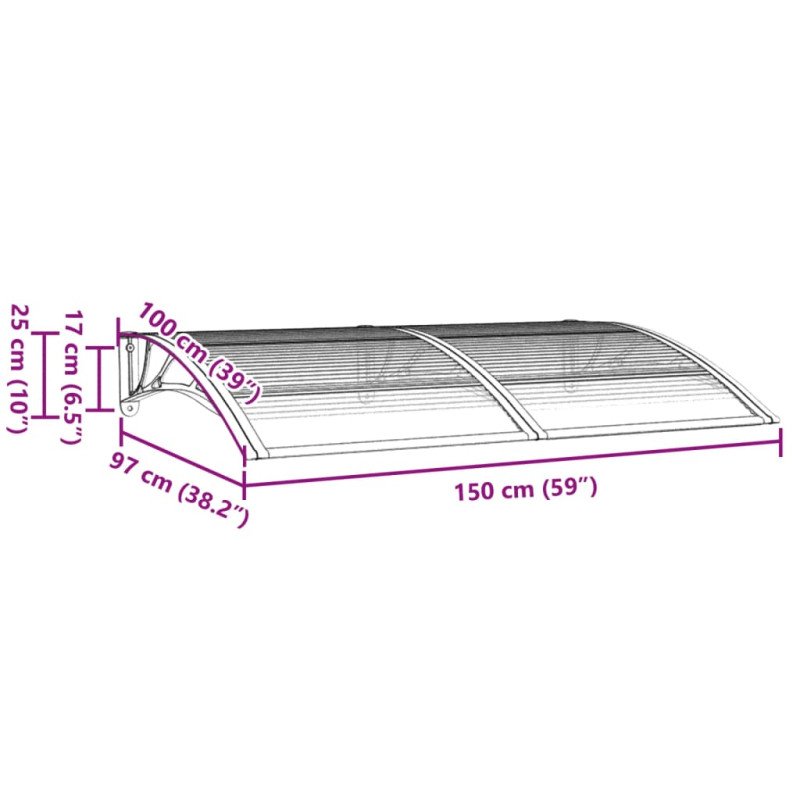 vidaXL Vchodová strieška sivá 150x100 cm polykarbonát
