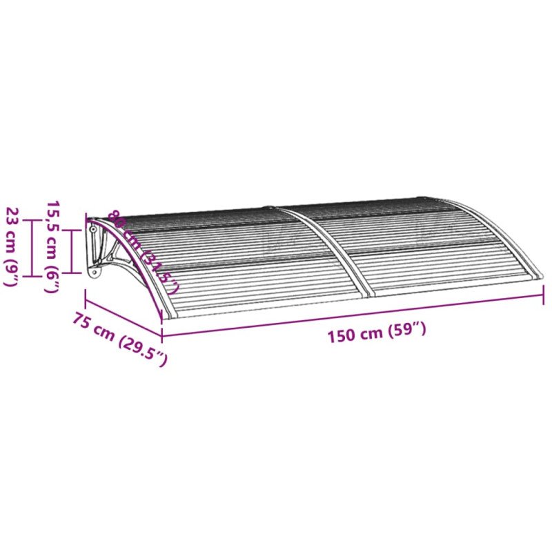 vidaXL Vchodová strieška sivá 150x80 cm polykarbonát
