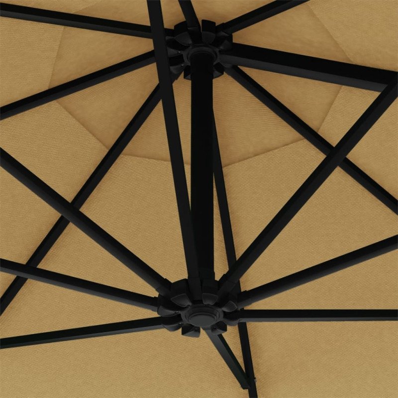 vidaXL Nástenný slnečník s LED a kovovou tyčou 300 cm sivohnedý