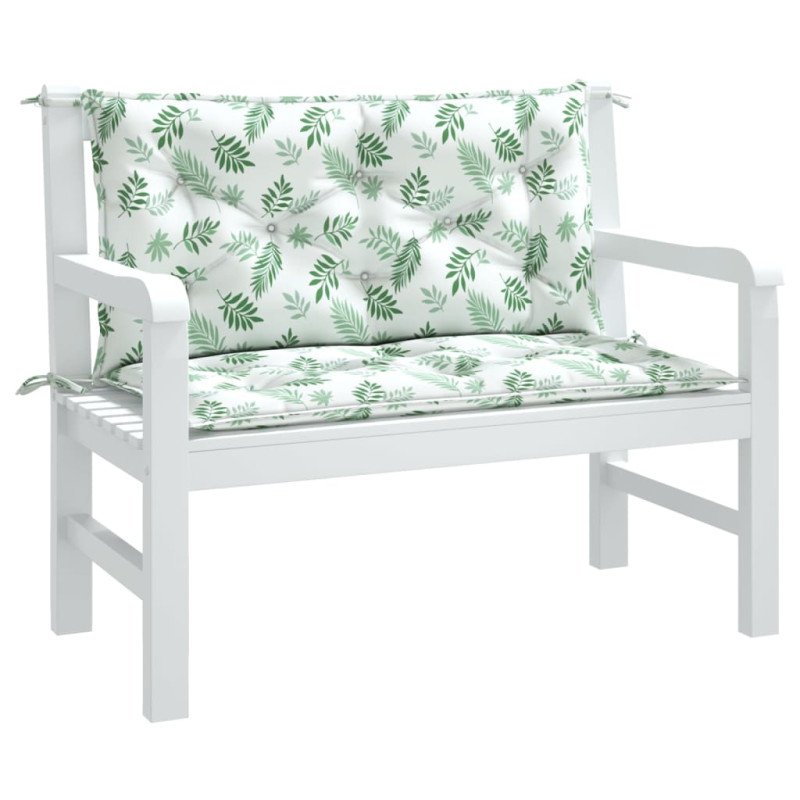 vidaXL Podložky na záhradnú lavičku 2 ks vzor listov 100x50x7 cm látka