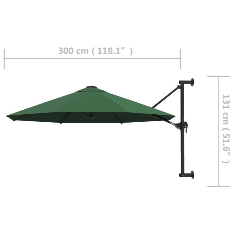vidaXL Nástenný slnečník s kovovou tyčou 300 cm zelený