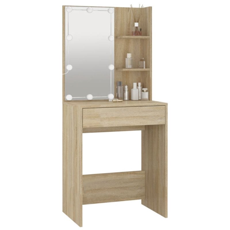 vidaXL Toaletný stolík s LED dub sonoma 60x40x140 cm
