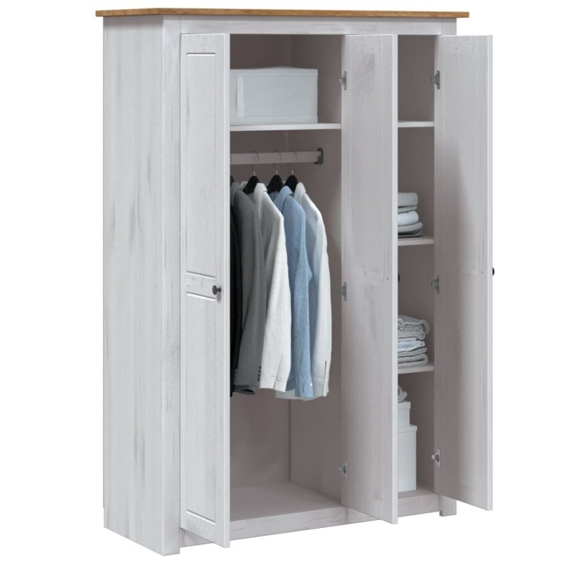 vidaXL 3-dverový šatník biely 118x50x171,5 cm borovicové drevo Panama Range