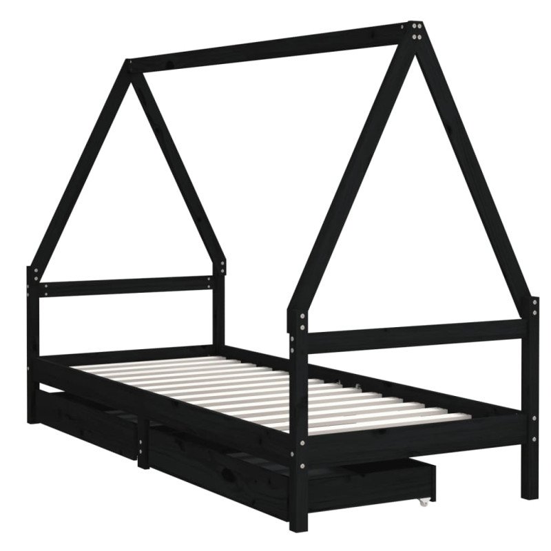 vidaXL Rám detskej postele so zásuvkami čierny 80x200 cm mas. borovica