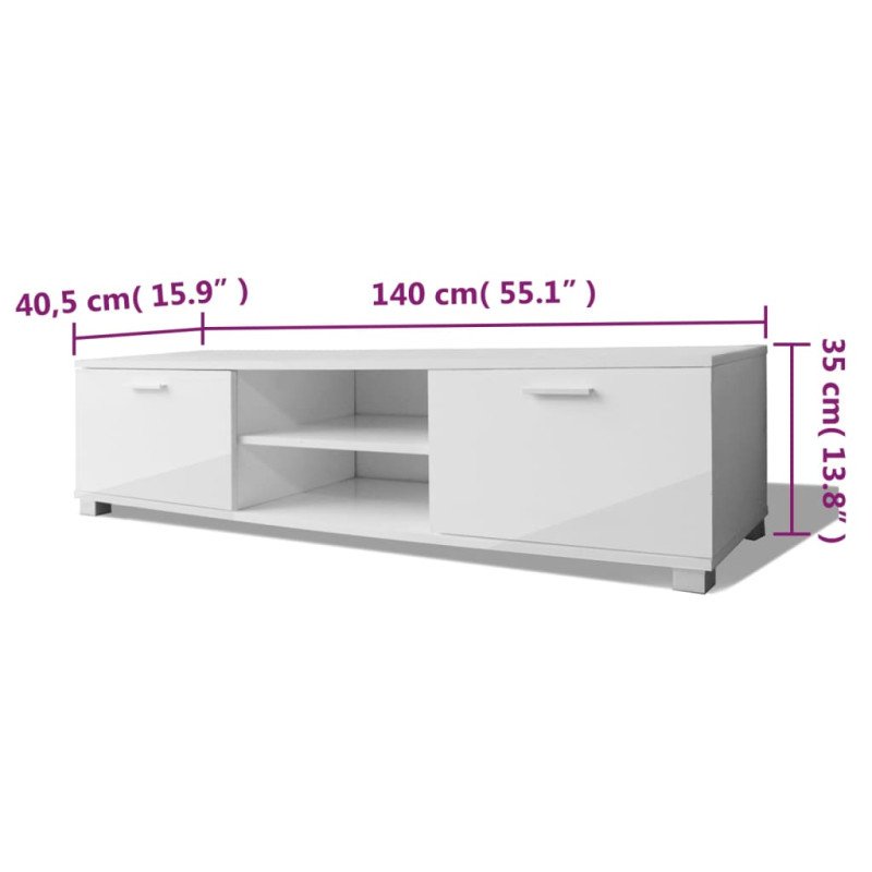vidaXL TV skrinka, lesklá biela 140x40,5x35 cm