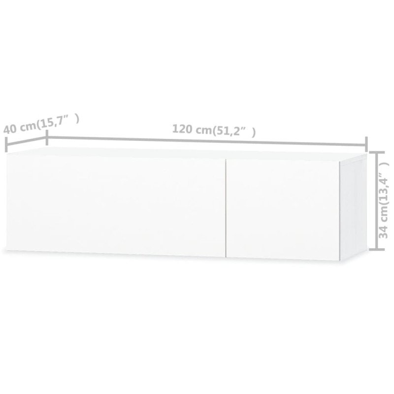 vidaXL Skrinka pod TV, drevotrieska 120x40x34 cm, vysoký lesk, biela