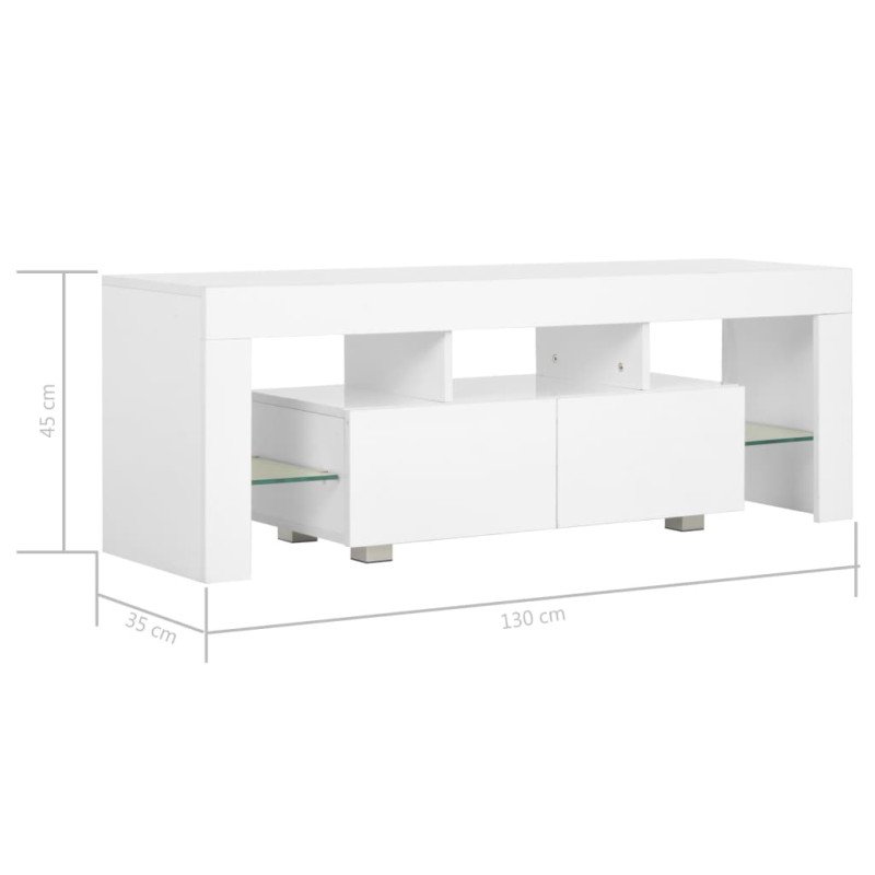 vidaXL TV skrinka s LED svetlami, vysoký lesk, biela 130x35x45 cm