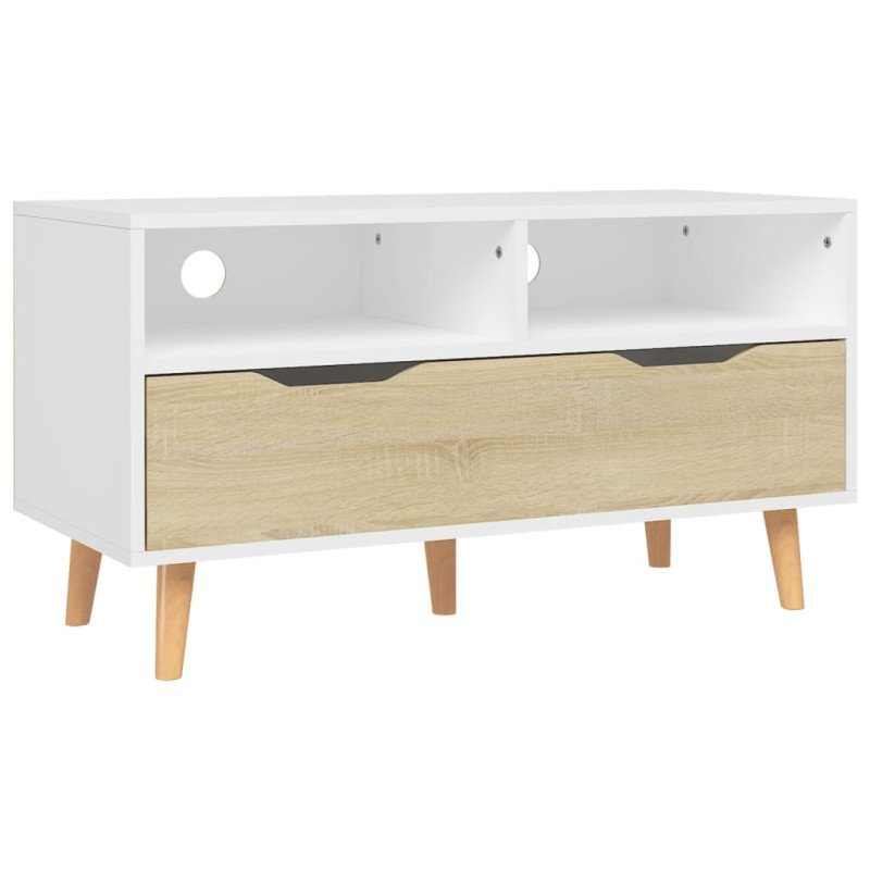 vidaXL TV skrinka, biela a dub sonoma 90x40x48,5 cm, kompozitné drevo