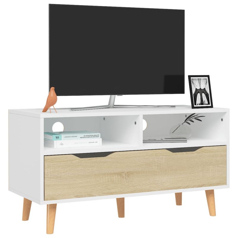 vidaXL TV skrinka, biela a dub sonoma 90x40x48,5 cm, kompozitné drevo