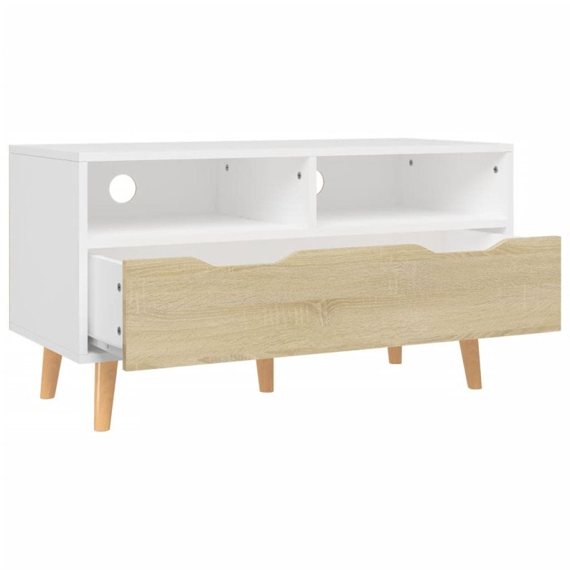 vidaXL TV skrinka, biela a dub sonoma 90x40x48,5 cm, kompozitné drevo