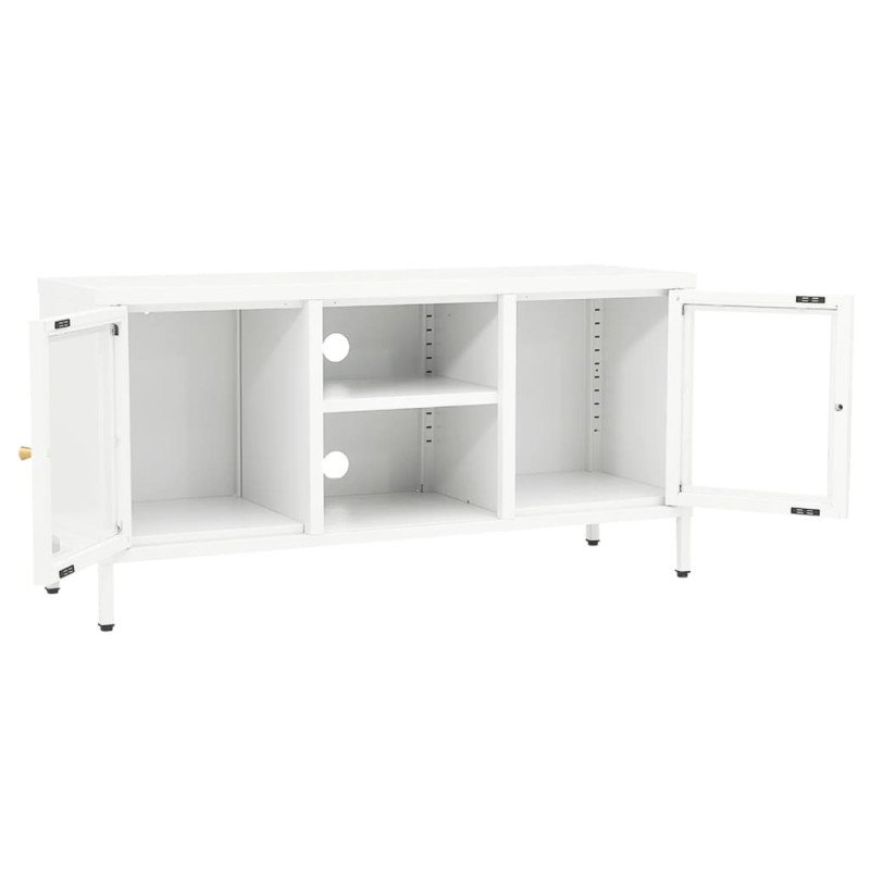 vidaXL TV skrinka biela 105x35x52 cm oceľ a sklo