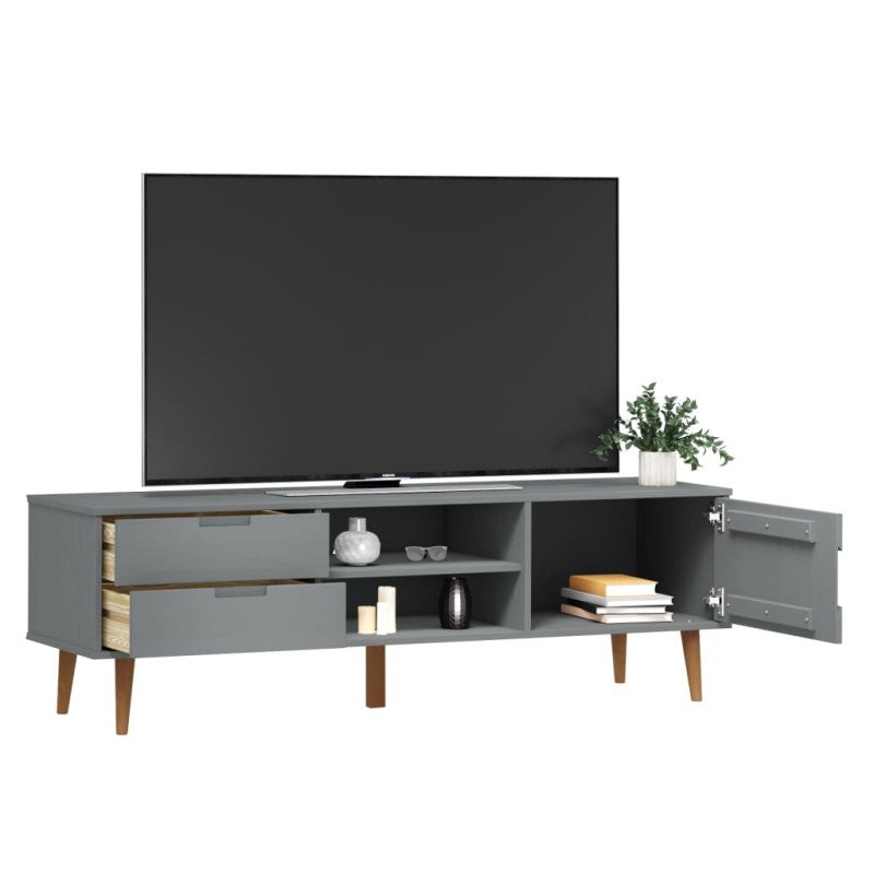 vidaXL TV skrinka MOLDE, sivá 158x40x49 cm, borovicový masív
