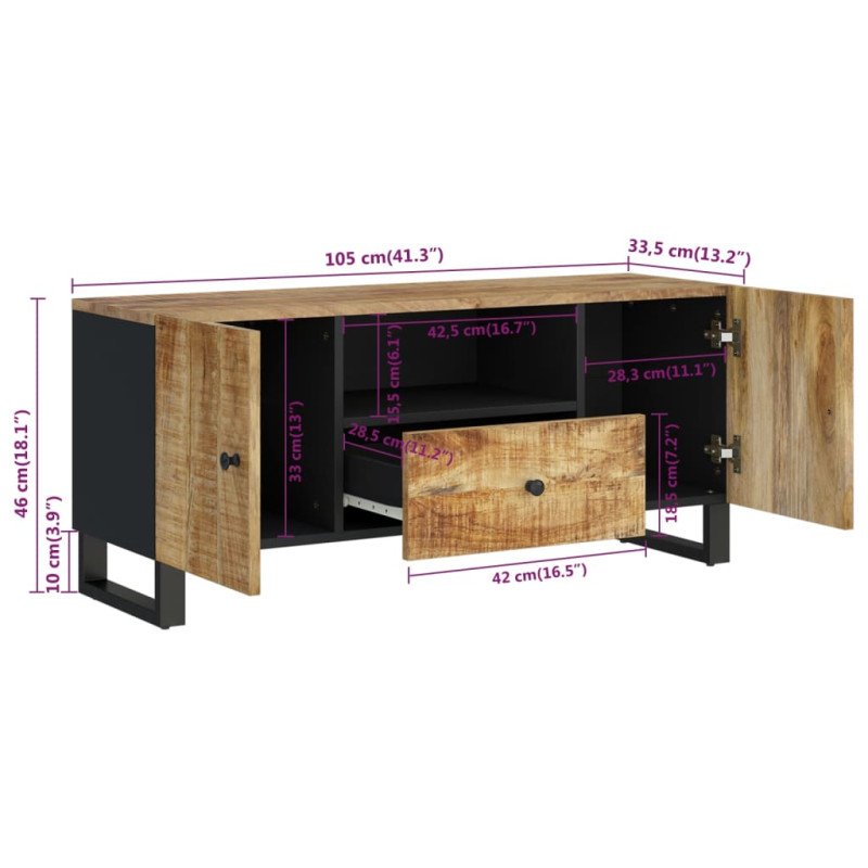vidaXL TV skrinka 105x33,5x46 cm masívny mangovník a spracované drevo