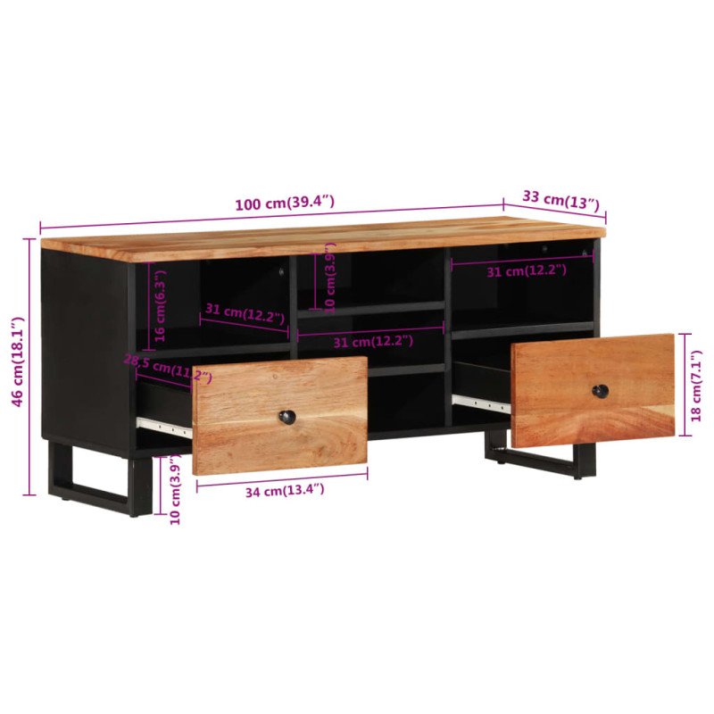 vidaXL TV skrinka 100x33x46 cm masívna akácia a kompozitné drevo