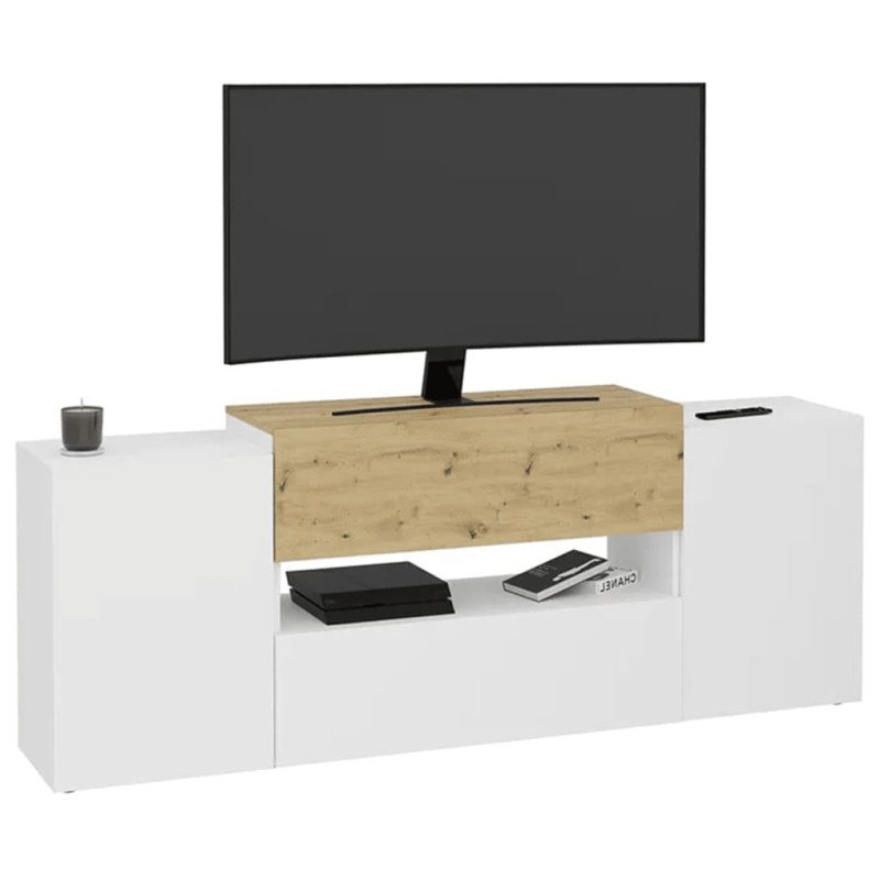 FMD TV/Hi-Fi skrinka 182x33x70,2 cm biela a dub artisan