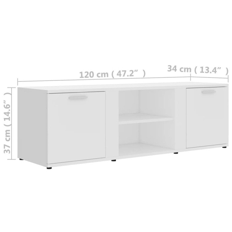 vidaXL TV skrinka, biela 120x34x37 cm, drevotrieska