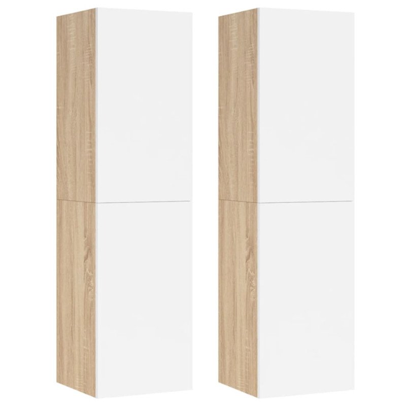 vidaXL TV skrinky 2 ks, biela+sonoma 30,5x30x110 cm, kompozitné drevo