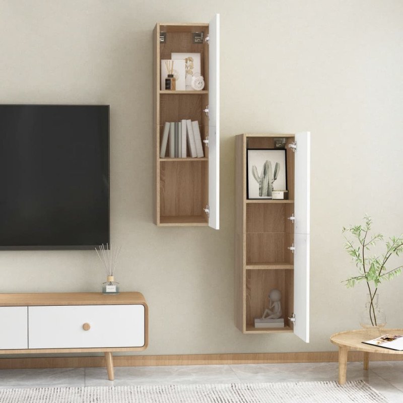 vidaXL TV skrinky 2 ks, biela+sonoma 30,5x30x110 cm, kompozitné drevo