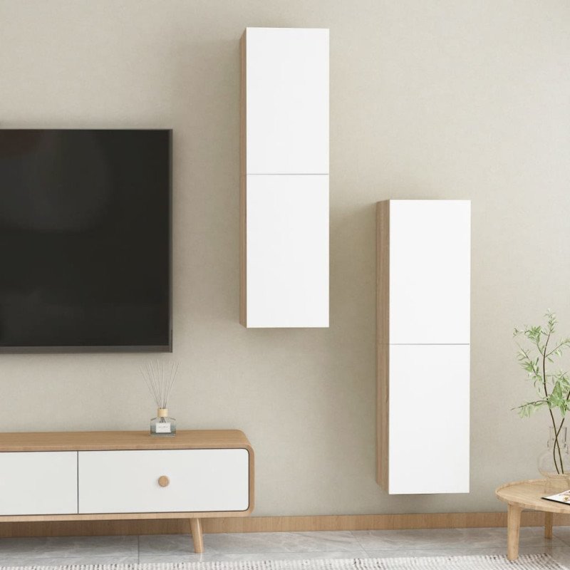vidaXL TV skrinky 2 ks, biela+sonoma 30,5x30x110 cm, kompozitné drevo
