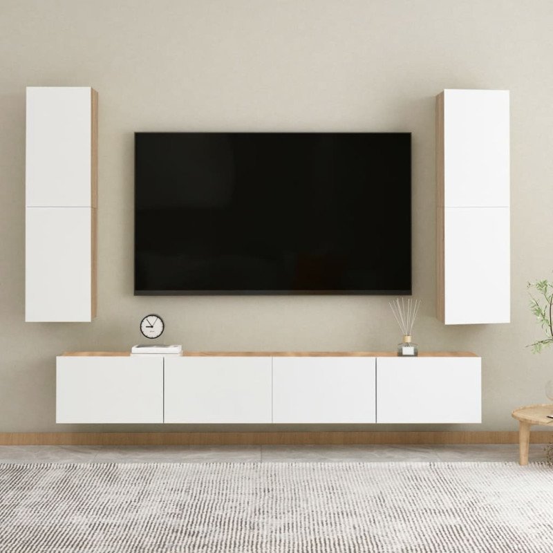 vidaXL TV skrinky 2 ks, biela+sonoma 30,5x30x110 cm, kompozitné drevo