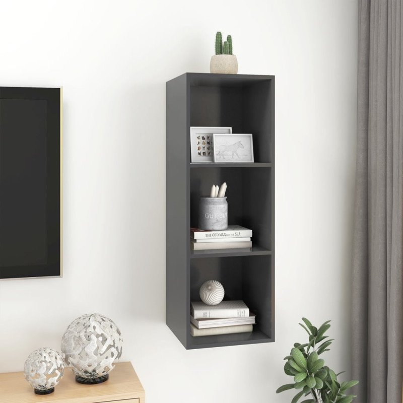 vidaXL Nástenná TV skrinka, sivá 37x37x107 cm, kompozitné drevo