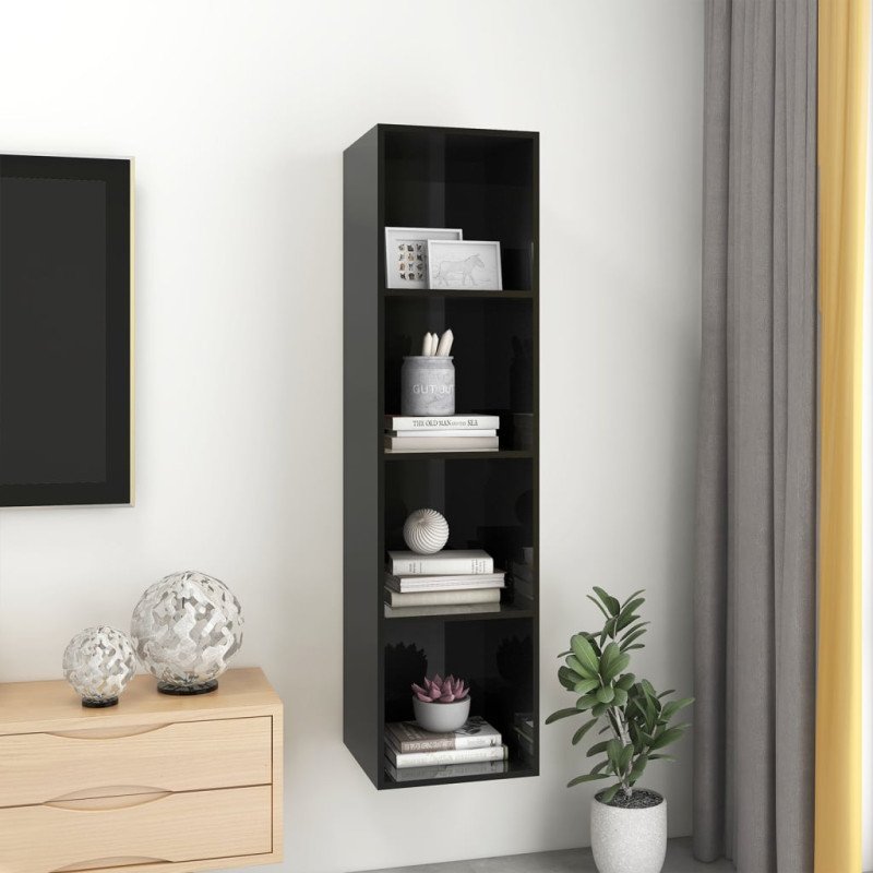 vidaXL Nástenná TV skrinka, lesklá čierna 37x37x142,5 cm