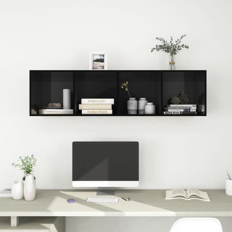 vidaXL Nástenná TV skrinka, lesklá čierna 37x37x142,5 cm