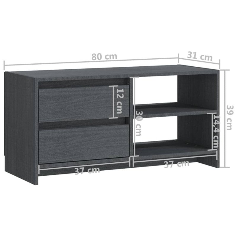 vidaXL TV skrinka sivá 80x31x39 cm borovicový masív