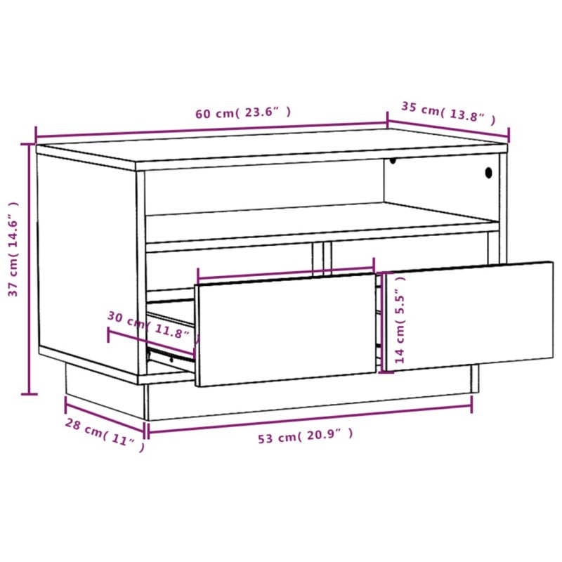 vidaXL TV skrinka medovo-hnedá 60x35x37 cm masívna borovica