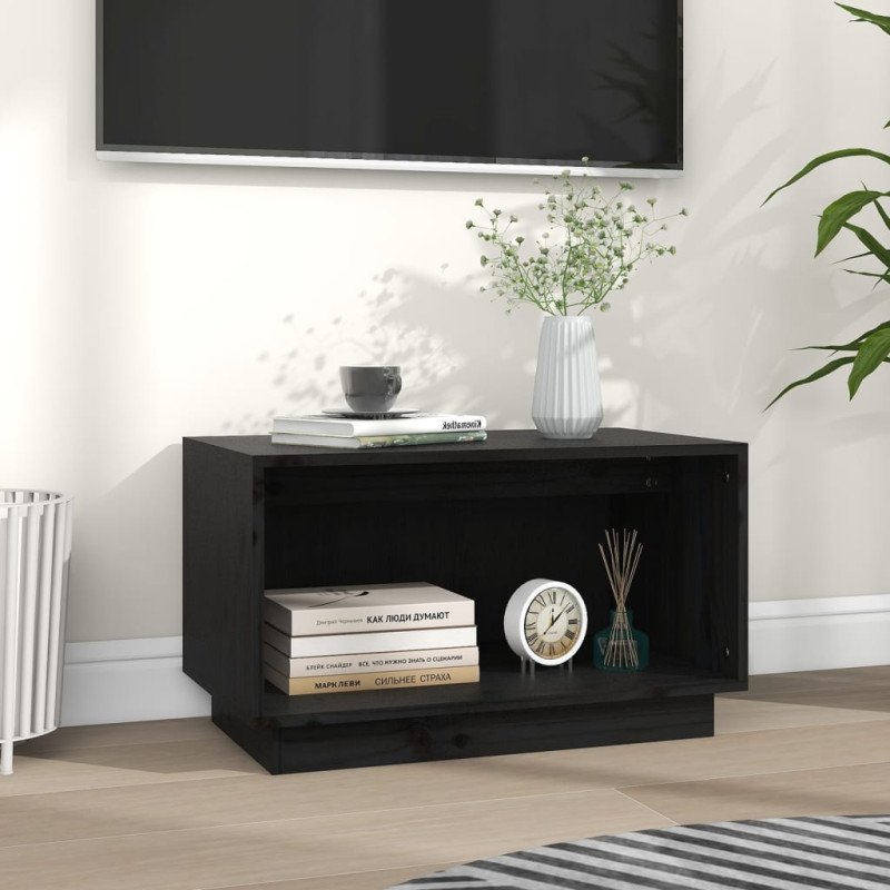 vidaXL TV skrinka čierna 60x35x35 cm masívna borovica
